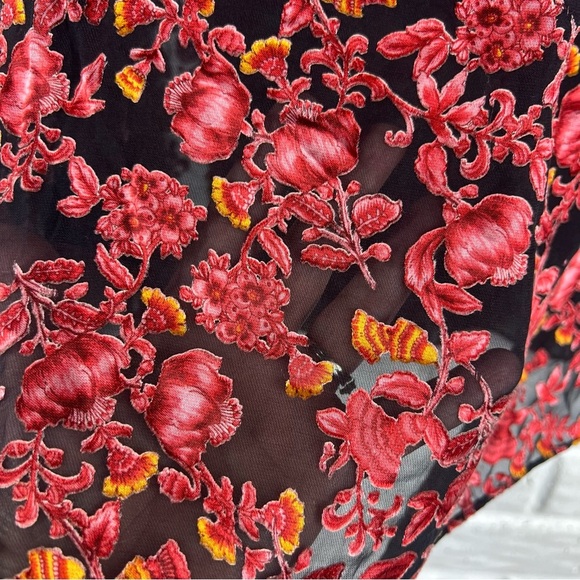 ALICE & OLIVIA Desiree Velvet Effect Blouse Textured Sheer Floral V-Neck - Picture 9 of 11